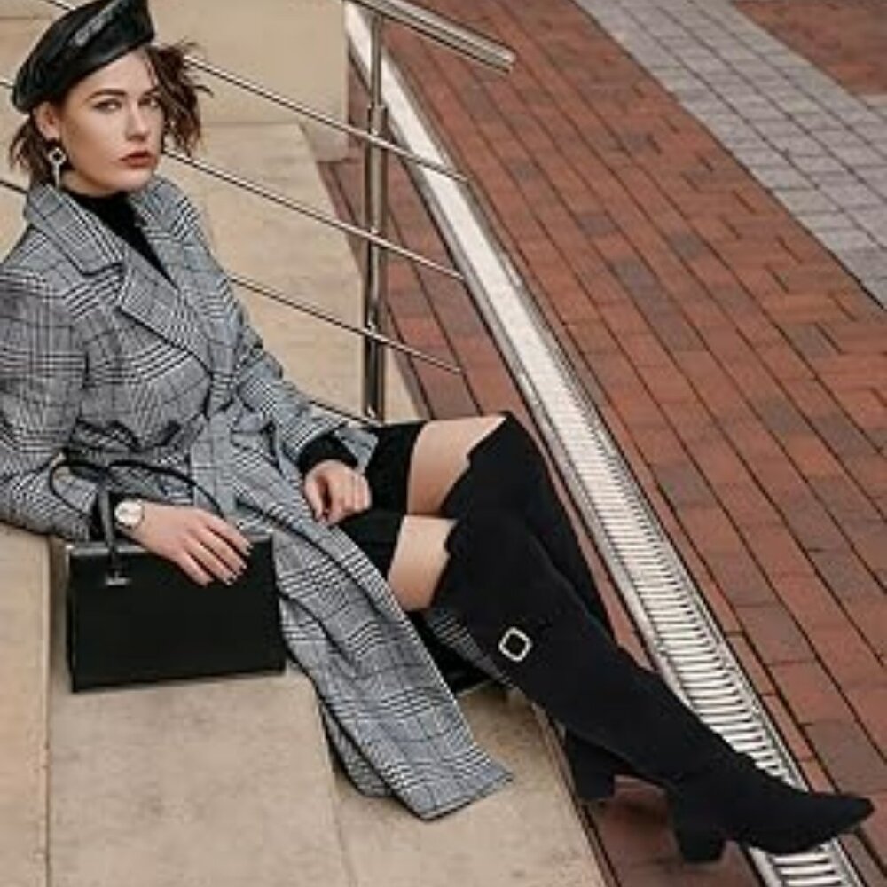 Suedi Brand Over the Knee Black Suede Boots